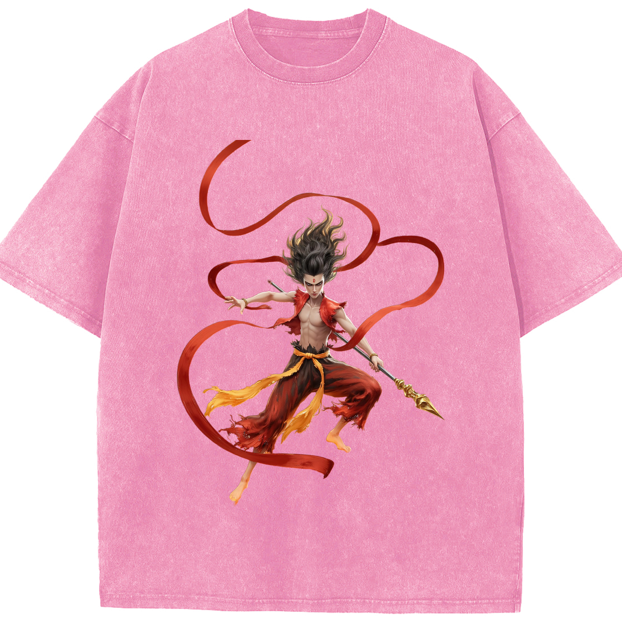 （画像用） Ne Zha 2 ナタ 魔童の大暴れ 綿100% ヴィンテージ風 半袖Tシャツ（フロントプリント）